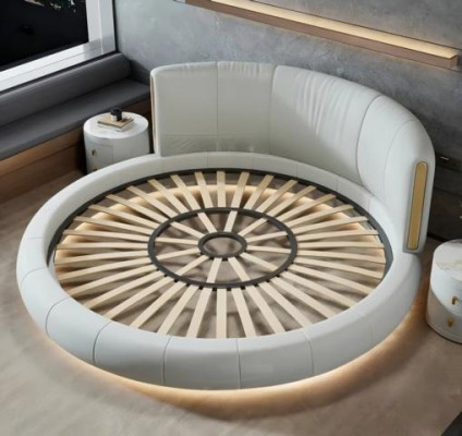 Grijs-beige ronde bed met modern exclusief ontwerp voor de slaapkamer