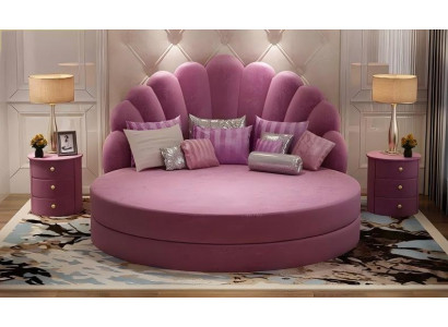 Elegante witte ronde bed met paarse fluwelen bekleding voor moderne slaapkamer