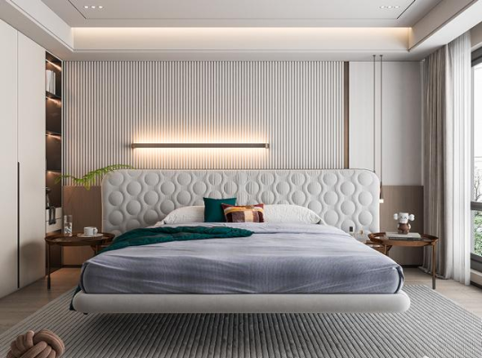 Moderne witte bed met minimalistisch en afgerond ontwerp