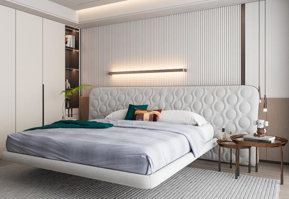 Moderne witte bed met minimalistisch en afgerond ontwerp