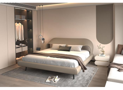 Elegante grijze bed met minimalistisch en afgerond ontwerp