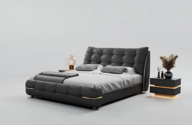 Moderne bed, zwart met elegant patroon