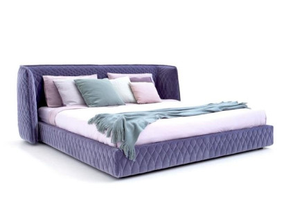 Moderne blauwe fluwelen bed met elegante hoofdbord