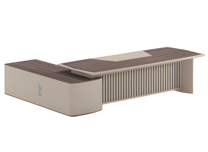 Moderne beige bureau met houten effect en groot oppervlak