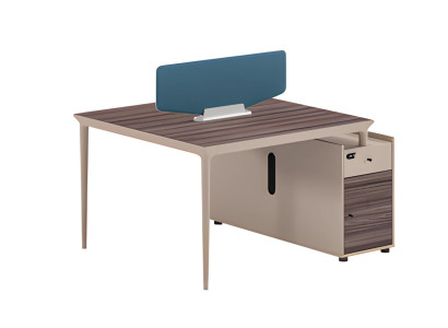 Moderne beige bureau met houten textuur en akoestisch paneel, extra opbergruimte voor kantoormeubelen