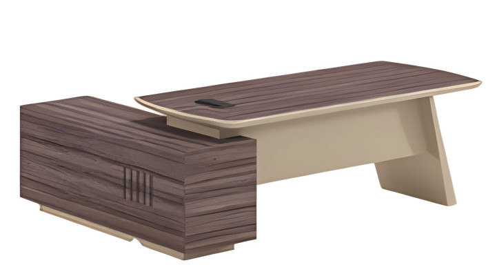 Moderne kantoor met een eiken en bruine houtlook, werkblad en één lade