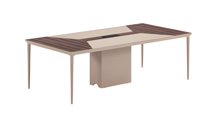 Beige conferentietafel met houten structuur en modern ontwerp voor kantoor en vergaderingen