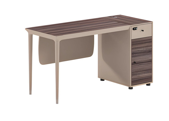 Moderne beige-bruin houten tafel met elegante lades