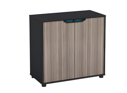 Bruine en zwarte houten ladekast