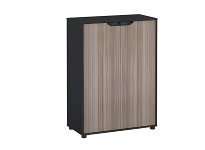 Moderne kast met bruine en zwarte houtlook en kwalitatieve opbergladen