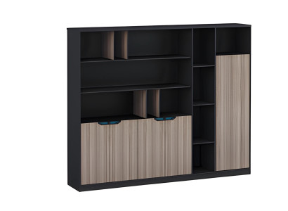 Moderne kantoorkast met blauwe deuren