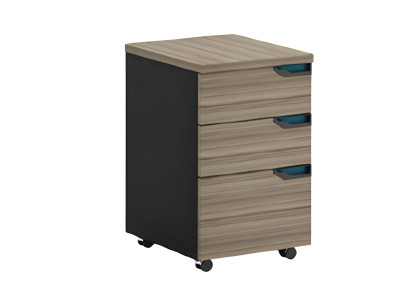 Mobiele bruin-zwarte kast met 3 lades voor kantoor