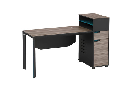 Bureau met houten effect in bruin, uitgerust met opbergruimte en kabelbeheer