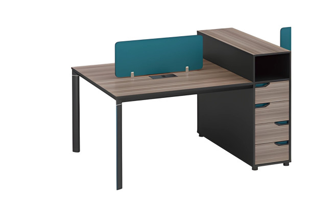 Moderne kantoor met opbergruimte, scheidingspaneel en houten uitstraling