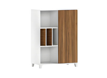 Moderne witte houten kast met open planken en elegante deuren