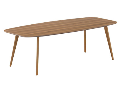 Moderne tafel met elegante bovenkant en eenvoudige houten poten