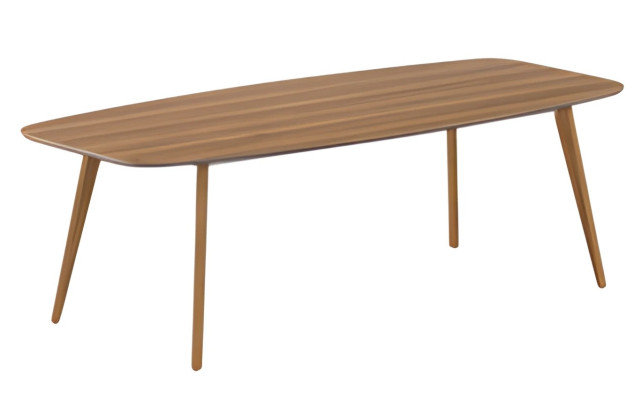Moderne woonkamer tafel met opslag en elegante houten poten