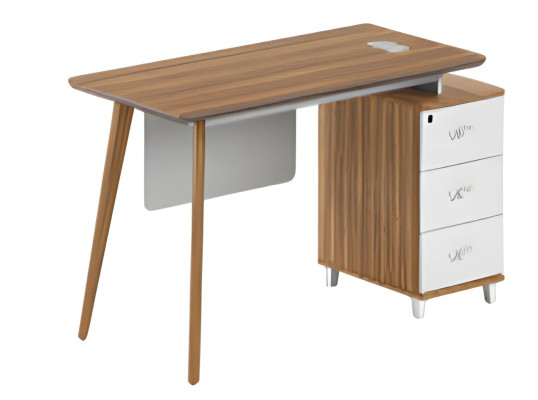 Moderne bureau tafel met elegante witte planken en lades