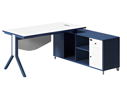 Elegante tafel met witte bovenkant en blauwe opslag