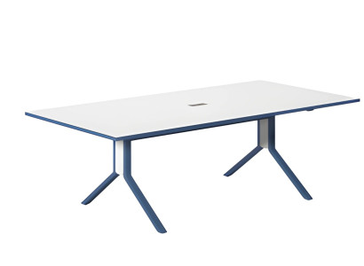 Moderne vergadertafel met witte bovenkant en elegante blauwe print