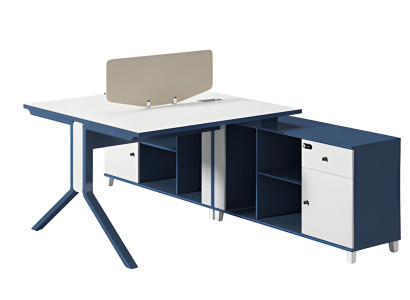 Zwarte en witte bureau met lade, opbergruimte en moderne metalen poten