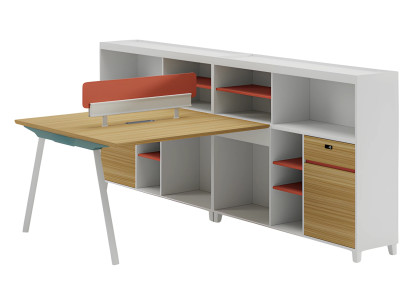 Moderne kantoor met opslag en oranje plank