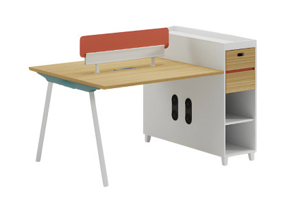 Moderne bureau tafel met rugleuning, opbergruimte en planken