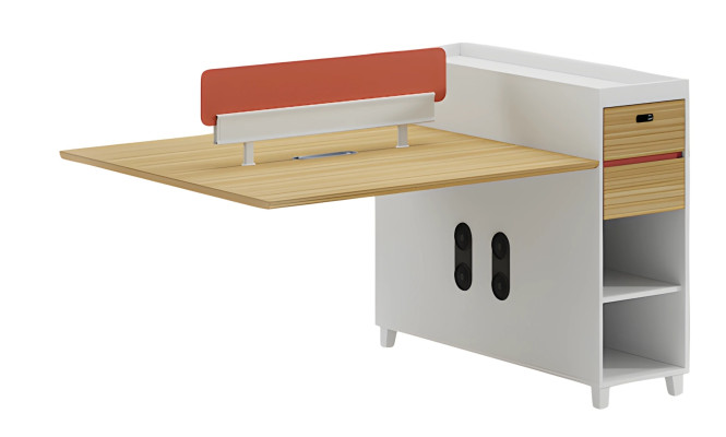 Moderne bureau tafel met rugleuning, opbergruimte en planken