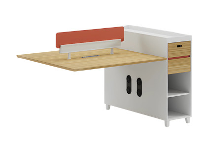 Moderne bureau tafel met rugleuning, opbergruimte en planken