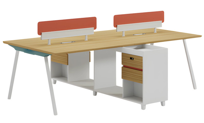 Moderne bureau tafel met rugleuning, opbergruimte en planken