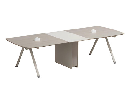 Modulaire vergadertafel in beige met ingebouwde lade en modern ontwerp