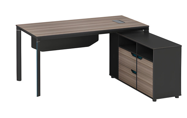 Moderne hoektafel met bruine en zwarte opbergruimte
