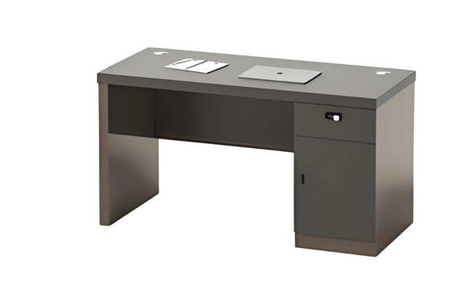 Moderne zwarte tafel met opslag en kabelbeheer