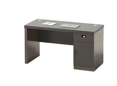 Moderne zwarte tafel met opslag en kabelbeheer