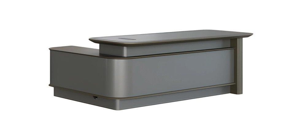 Moderne grijze bureau met opslag en kabelbeheer