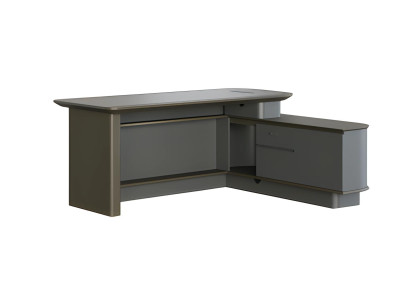 Moderne grijze hoektafel met opslag en elegante kabeldoorvoeren