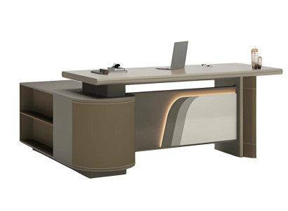 Moderne bruine en beige tafel met LED-verlichting voor kantoor en thuiskantoor