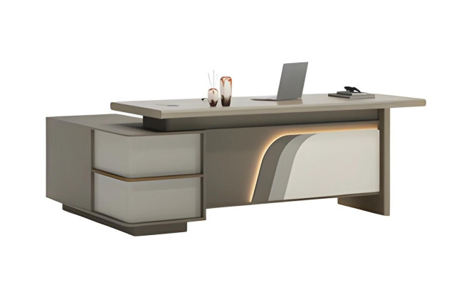 Beige en bruine bureau met LED-verlichting en lades