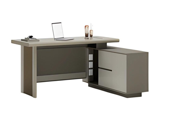 Grijze en beige bureau met lades en opbergruimte