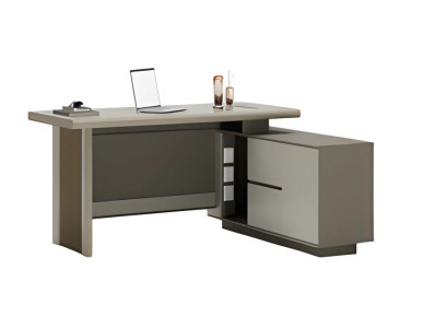 Grijze en beige bureau met lades en opbergruimte