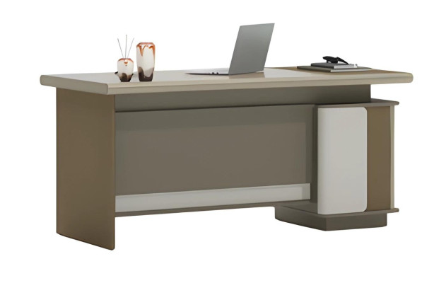 Bruin en grijs bureau met lades en opbergruimte