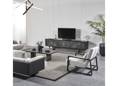 Moderne bruine stoffen bank en stoel