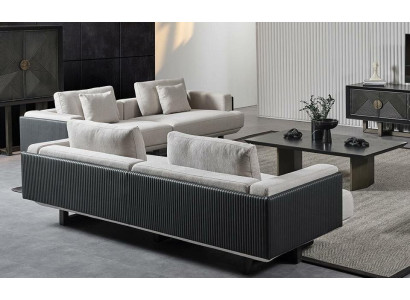 Bruine stoffen meubelset met tafel en banken