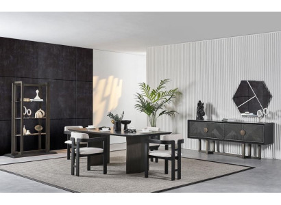 Elegante houten eettafel met 4 stoelen en console