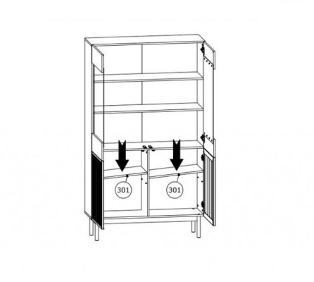Vitrīna van hout met glazen deuren
