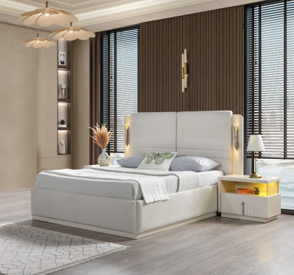 Elegante bed set met bekleding en 3 nachtkastjes, 3-delige set