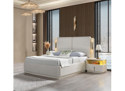 Elegante bed set met bekleding en 3 nachtkastjes, 3-delige set