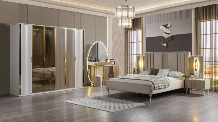 Moderne bed set met 6 delen, inclusief nachtkastje