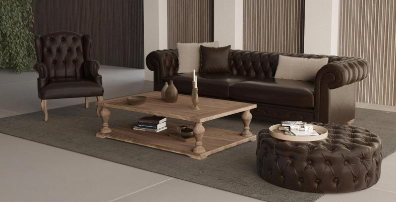 Elegante bank, stoel en poef. Werkelijk comfort