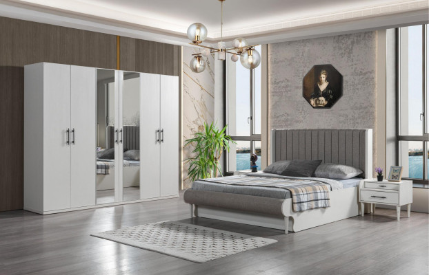 Moderne 4-delige slaapkamer set met bed, kast en nachtkastjes